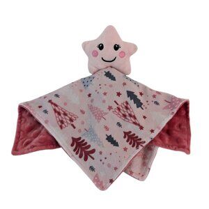 DTU Inc Star Plush Lovey Pink Trees Minky Dot Pattern Baby Security Blanket